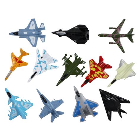 Airplane Toys Set Of 12 Die Cast Metal Military Themed Assorted Fighter