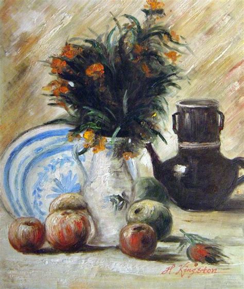 Van gogh created a series of sunflower paintings in 1888. Vase With Flowers, Coffeepot And Fruits Painting by ...