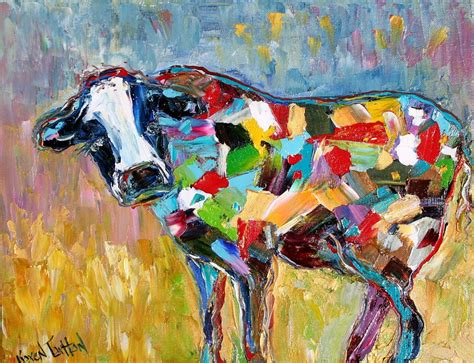 Abstract Cow Original Oil Painting Fine Art Impressionism By