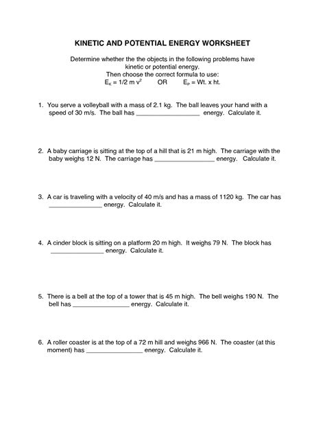 7 Best Images Of Potential And Kinetic Energy Worksheet