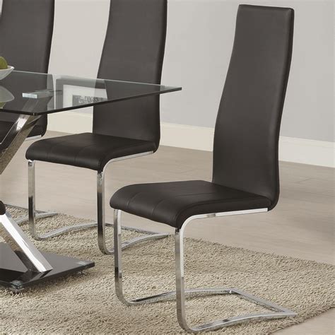 Coaster Modern Dining Black Faux Leather Dining Chair With Chrome Legs