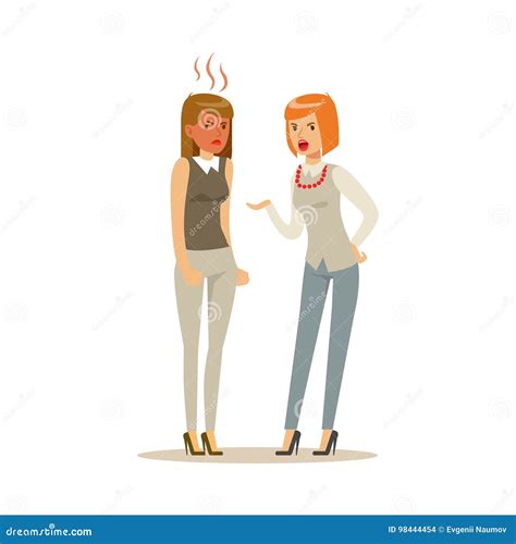 Two Young Businesswomen Characters Arguing And Yelling On Each Other