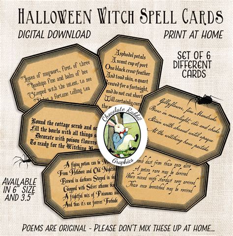 Halloween Spell Cards Tags Potion Labels Spellbook Primitive Etsy