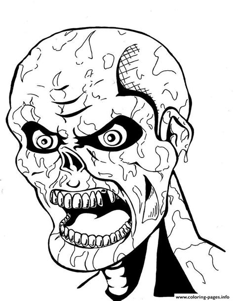 Monster coloring page from monsters category. Scary Zombie Face Coloring Pages Printable