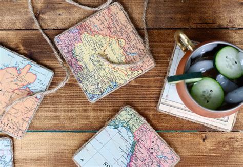 Use Vintage Maps To Make These Super Cool Coasters Cool Coasters Diy Coasters Diy Decoupage