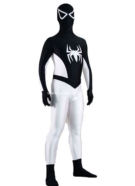 Black And White Adult Lycra Spandex Spiderman Costume