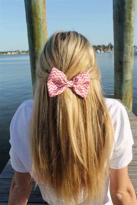 The hair bow is such a cute little trick. Melon Pink Chevron Bow Tie Hair Bow by devonalana on Etsy ...
