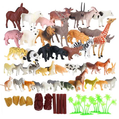 44 Pcs Jungle Animals Figures Mini Realistic Wild Zoo Plastic Animals