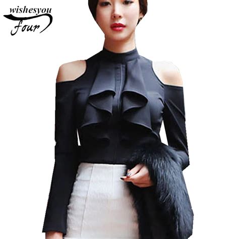 2017 Autumn Women Tops Korean Sexy Women Fashion Blusas Hollow Shirt Long Sleeved Chiffon Solid