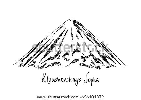 Hand drawn volcano in triangle frame artwork. Vector Illustration Hand Drawn Volcano Kamchatka Stock ...