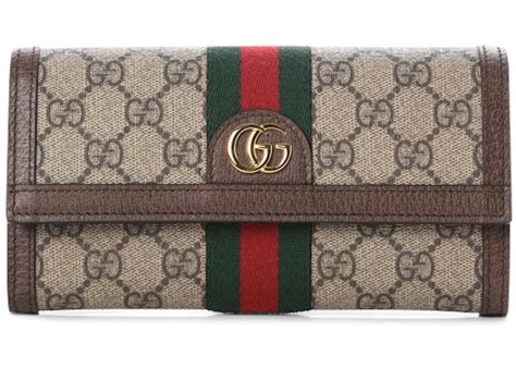 Gucci Ophidia Continental Wallet Gg Web Beigeebony In Canvasleather