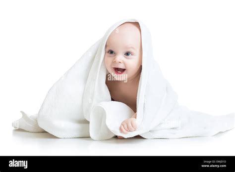 Adorable Baby Looking Out Under Towel Stock Photo Alamy