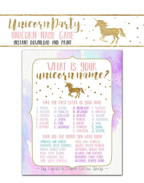 Unicorn Name Game Unicorn Party Game Printable Etsy Rainbow Unicorn