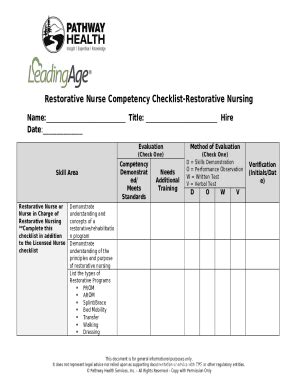 Restorative Nurse Competency Checklist Restorative Nursing Doc Template