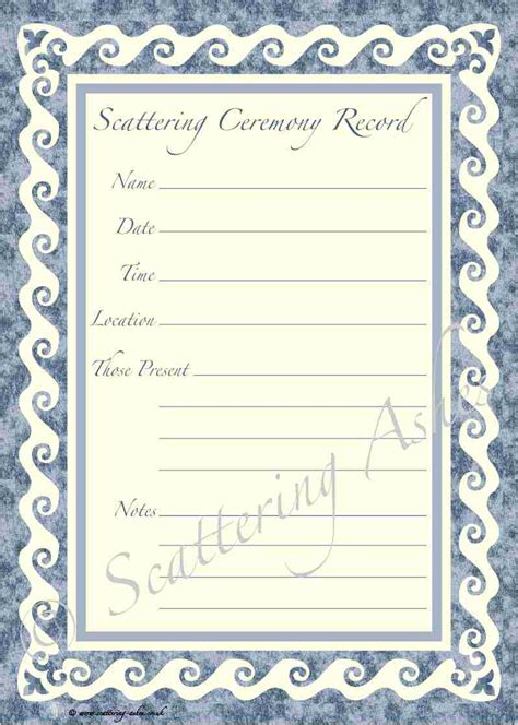 Scattering Ceremony Record Certificate Scattering Ashes