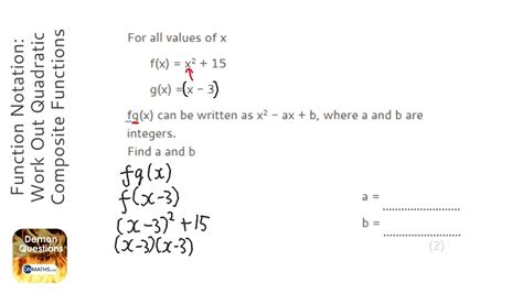 Function Notation Work Out Quadratic Composite Functions Grade 9