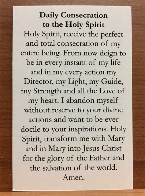 Daily Consecration To The Holy Spirit Prayer Card — Fullness Of Grace