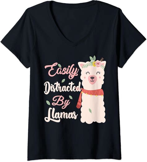 Amazon Com Womens Easily Distracted By Llamas Llama Lovers V Neck T