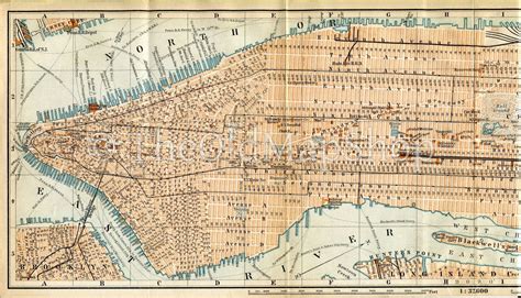 1899 Manhattan New York United States Antique Baedeker Map Plan P