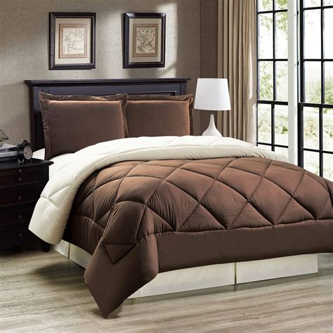 Brookside medium warmth down alt microfiber comforter, oversized king. Down Alternative, Brown and Cream Reversible Comforter Set ...