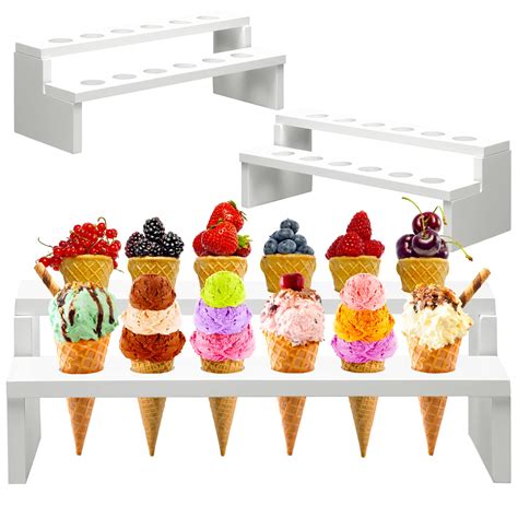 Buy Wooden Ice Cream Cone Holder Stand With Holes Multi Level Wooden Ice Cream Stand Food