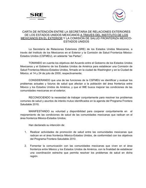 Carta De Intencion Entre La Secretaria De Relaciones Exteriores De Los