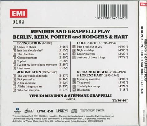 Yehudi Menuhin And Stephane Grappelli Menuhin And Grappelli Play Berlin Kern Porter And Rodgers