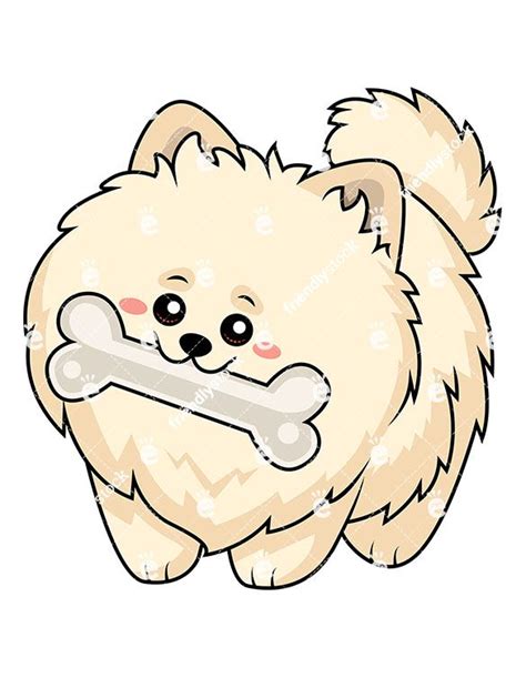 Sweet Pomeranian Dog Chewing A Big Bone Cartoon Vector Clipart
