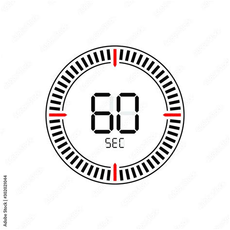 60 Second Countdown Time Digital Stopwatch Chronometer Clock Isolated