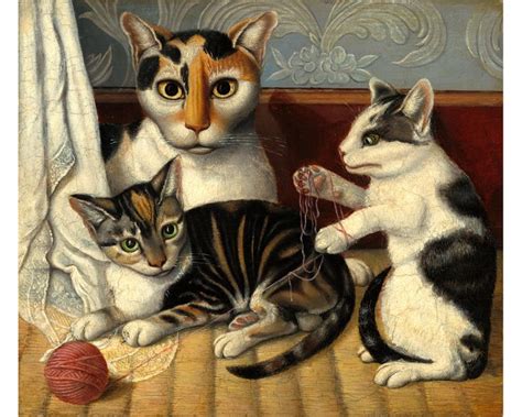 Folk Art Cats Painting Cat Art Print 19th Century American Etsy