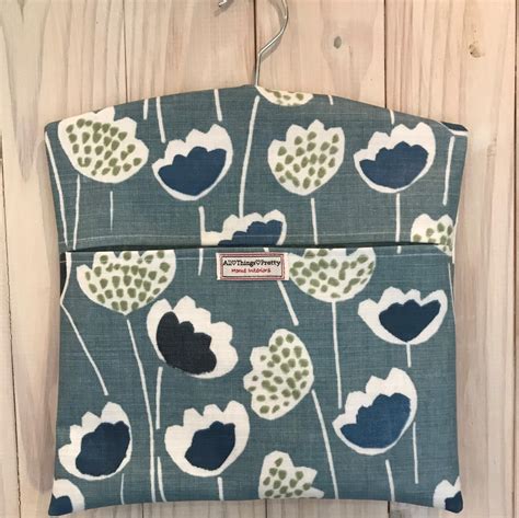 Peg Bag Scandinavian Style Retro Flowers Indigo Made In Quality Matt