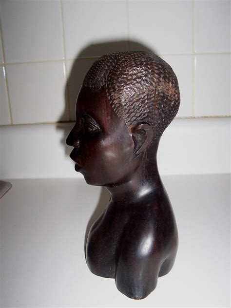 Antique African Wood Carving Tribal Woman Head Bust From By Msink