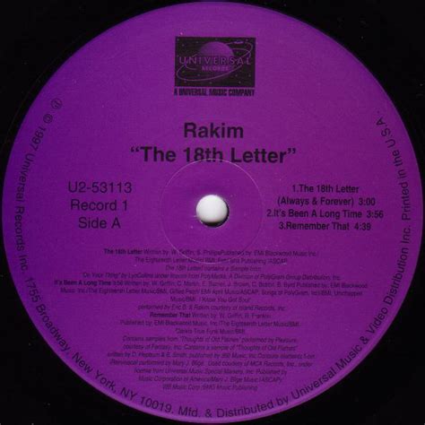 Rakim The 18th Letter Used Vinyl High Fidelity Vinyl Records And