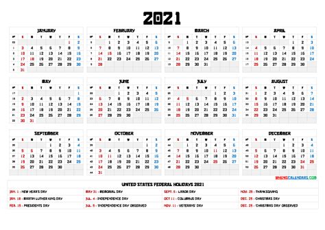 Free 2021 Printable Calendar With Holidays Free Letter Templates