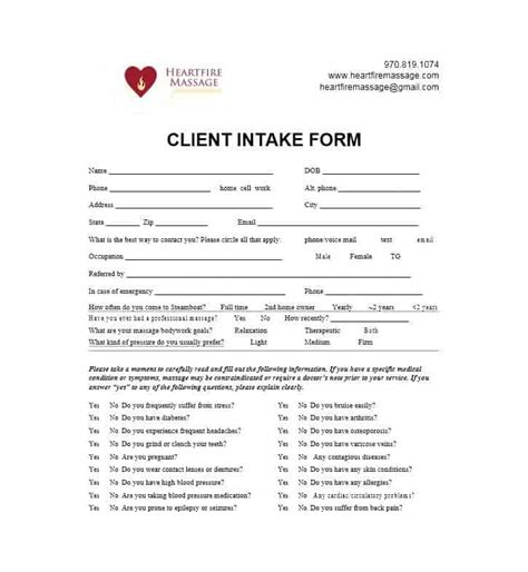 59 Best Massage Intake Forms For Any Client Printable Templates Massage Intake Forms Good