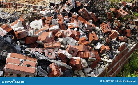 Pile Of Brick Rubble From A Demolished Building Stock Photo Image Of