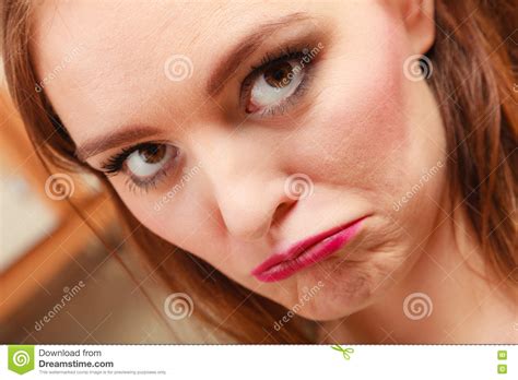Closeup Of Unhappy Woman Face Expression Stock Photo Image Of