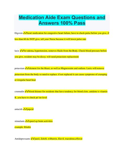 Medication Aide Exam Questions And Answers 100 Pass Browsegrades