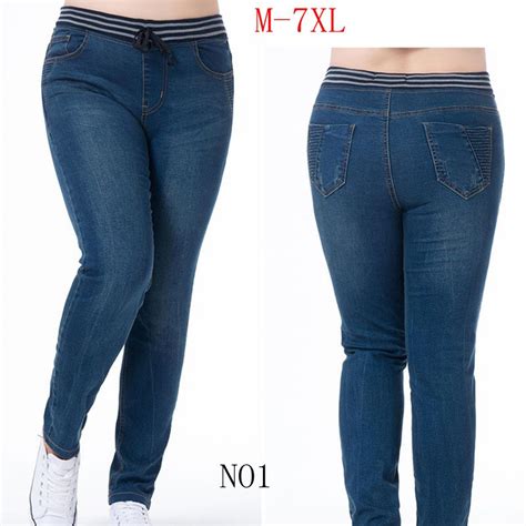 Qmgood 2018 Womens Plus Size Jeans Women High Waist Jenas Skinny 6xl