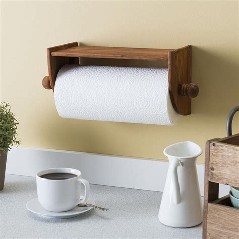 Quick Install Rustic Pine Wood Wall Mounted Paper Towel Holder With