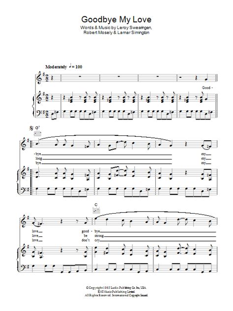 Goodbye My Love Sheet Music The Searchers Piano Vocal And Guitar Chords