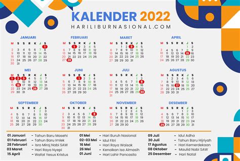 Daftar Hari Libur Nasional Kalender 2022 Terlengkap