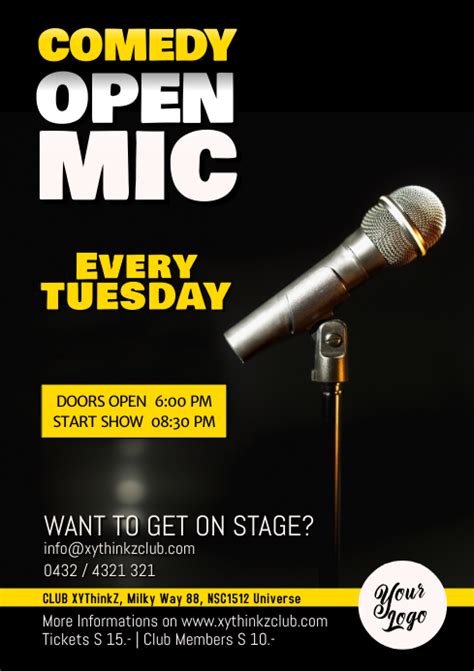 Copy Of Comedy Open Mic Flyer Poster Microphone Event Postermywall