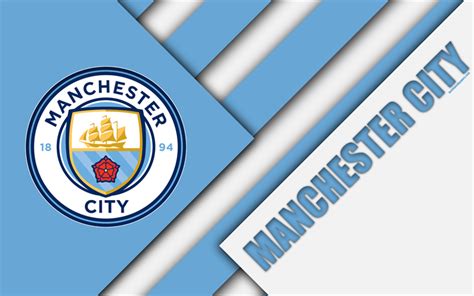 Download Wallpapers Manchester City Fc Logo 4k Material Design Blue