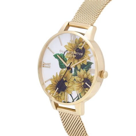 Sunflower 34mm White And Gold Mesh Watch And Sunflower Bracelet T Set