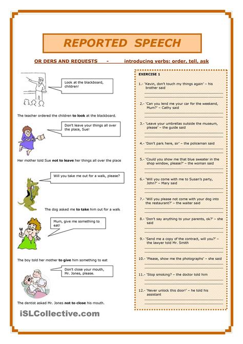 Reported Speech Worksheets Samples