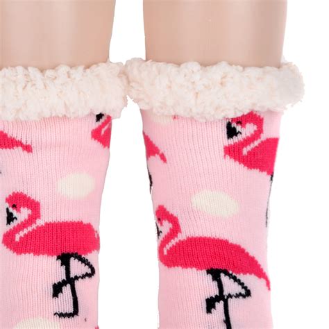 12 Pairs Ladies Thick Fur Bed Socks Womens Sherpa Fluffy Non Slip Flamingo
