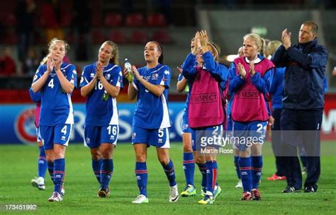 The Team Of Iceland Celebrate With Their Fans After The Uefa Womens