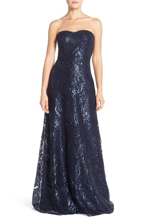 Sadie Sequin Lace Strapless A-Line Gown | Nordstrom | Lace strapless, A line gown, Strapless ...
