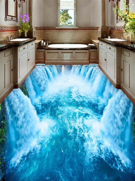 3d Cascading Waterfalls Floor Mural Non Slip Waterproof And Removable